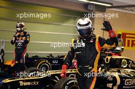 Race winner Kimi Raikkonen (FIN) Lotus F1 Team celebrates in parc ferme. 04.11.2012. Formula 1 World Championship, Rd 18, Abu Dhabi Grand Prix, Yas Marina Circuit, Abu Dhabi, Race Day.