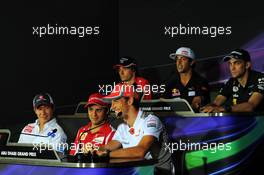 The FIA Press Conference (from back row (L to R): Charles Pic (FRA) Marussia F1 Team; Daniel Ricciardo (AUS) Scuderia Toro Rosso; Vitaly Petrov (RUS) Caterham; Kamui Kobayashi (JPN) Sauber; Felipe Massa (BRA) Ferrari; Jenson Button (GBR) McLaren. 01.11.2012. Formula 1 World Championship, Rd 18, Abu Dhabi Grand Prix, Yas Marina Circuit, Abu Dhabi, Preparation Day.