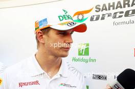 Nico Hulkenberg (GER) Sahara Force India F1 with the media. 01.11.2012. Formula 1 World Championship, Rd 18, Abu Dhabi Grand Prix, Yas Marina Circuit, Abu Dhabi, Preparation Day.