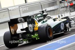 Caterham CT01 flow-vis paint on the rear suspension and exhaust. 07.11.2012. Formula 1 Young Drivers Test, Day 2, Yas Marina Circuit, Abu Dhabi, UAE.