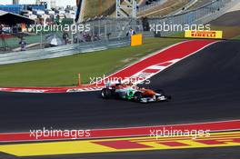 Nico Hulkenberg (GER) Sahara Force India F1 VJM05 recovers from a spin. 16.11.2012. Formula 1 World Championship, Rd 19, United States Grand Prix, Austin, Texas, USA, Practice Day.