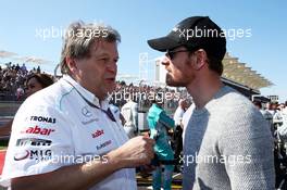 Norbert Haug (GER) Mercedes Sporting Director with Brian Vickers (USA) on the grid. 18.11.2012. Formula 1 World Championship, Rd 19, United States Grand Prix, Austin, Texas, USA, Race Day.