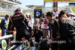 Kimi Raikkonen (FIN) Lotus F1 E20 on the grid. 18.11.2012. Formula 1 World Championship, Rd 19, United States Grand Prix, Austin, Texas, USA, Race Day.