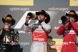 1st place Lewis Hamilton (GBR), McLaren Mercedes 2nd place Sebastian Vettel (GER), Red Bull Racing and 3rd place Fernando Alonso (ESP), Scuderia Ferrari  18.11.2012. Formula 1 World Championship, Rd 19, United States Grand Prix, Austin, USA, Race Day