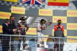 The podium (L to R): Sebastian Vettel (GER) Red Bull Racing, second; Lewis Hamilton (GBR) McLaren, race winner; Fernando Alonso (ESP) Ferrari, third. 18.11.2012. Formula 1 World Championship, Rd 19, United States Grand Prix, Austin, Texas, USA, Race Day.