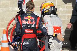 Sebastian Vettel (GER), Red Bull Racing and Lewis Hamilton (GBR), McLaren Mercedes  18.11.2012. Formula 1 World Championship, Rd 19, United States Grand Prix, Austin, USA, Race Day