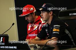 (L to R): Fernando Alonso (ESP) Ferrari and Sebastian Vettel (GER) Red Bull Racing in the FIA Press Conference. 15.11.2012. Formula 1 World Championship, Rd 19, United States Grand Prix, Austin, Texas, USA, Preparation Day.