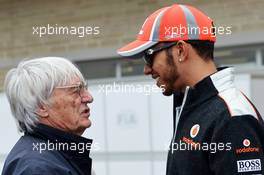 (L to R): Bernie Ecclestone (GBR) CEO Formula One Group (FOM) with Lewis Hamilton (GBR) McLaren. 15.11.2012. Formula 1 World Championship, Rd 19, United States Grand Prix, Austin, Texas, USA, Preparation Day.