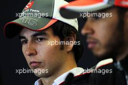 (L to R): Sergio Perez (MEX) Sauber and Lewis Hamilton (GBR) McLaren in the FIA Press Conference. 15.11.2012. Formula 1 World Championship, Rd 19, United States Grand Prix, Austin, Texas, USA, Preparation Day.