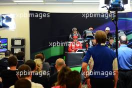 The FIA Press Conference (from back row (L to R)): Sergio Perez (MEX) Sauber; Lewis Hamilton (GBR) McLaren; Pedro De La Rosa (ESP) HRT Formula 1 Team; Fernando Alonso (ESP) Ferrari; Sebastian Vettel (GER) Red Bull Racing; Kimi Raikkonen (FIN) Lotus F1 Team.  15.11.2012. Formula 1 World Championship, Rd 19, United States Grand Prix, Austin, Texas, USA, Preparation Day.