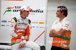 (L to R): Nico Hulkenberg (GER) Sahara Force India F1 with Andy Stevenson (GBR) Sahara Force India F1 Team Manager. 15.11.2012. Formula 1 World Championship, Rd 19, United States Grand Prix, Austin, Texas, USA, Preparation Day.