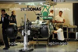 Mercedes AMG F1 W03 prepared in the pits. 15.11.2012. Formula 1 World Championship, Rd 19, United States Grand Prix, Austin, Texas, USA, Preparation Day.