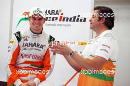 (L to R): Nico Hulkenberg (GER) Sahara Force India F1 with Andy Stevenson (GBR) Sahara Force India F1 Team Manager. 15.11.2012. Formula 1 World Championship, Rd 19, United States Grand Prix, Austin, Texas, USA, Preparation Day.