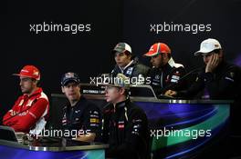 The FIA Press Conference (from back row (L to R)): Sergio Perez (MEX) Sauber; Lewis Hamilton (GBR) McLaren; Pedro De La Rosa (ESP) HRT Formula 1 Team; Fernando Alonso (ESP) Ferrari; Sebastian Vettel (GER) Red Bull Racing; Kimi Raikkonen (FIN) Lotus F1 Team.  15.11.2012. Formula 1 World Championship, Rd 19, United States Grand Prix, Austin, Texas, USA, Preparation Day.