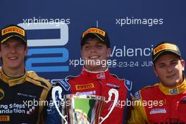 Luiz Razia (BRA), Test Driver, Team Lotus, TL11  race winner, 2nd position James Calado (GBR), Lotus GP and 3rd position Fabio Leimer (SUI), Racing Engineering  24.06.2012. GP2 Series, Rd 6, Valencia, Spain, Sunday