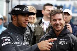 Lewis Hamilton (GBR) Mercedes AMG F1 and Felix Baumgartner (AUT) Red Bull Stratos 20.10.2013, DTM Round 10, Hockenheim, Germany, Sunday.