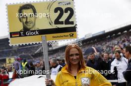 Gridgirl of Timo Glock (GER) BMW Team MTEK BMW M3 DTM 20.10.2013, DTM Round 10, Hockenheim, Germany, Sunday.