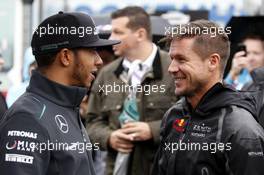 Lewis Hamilton (GBR) Mercedes AMG F1 and Felix Baumgartner (AUT) Red Bull Stratos 20.10.2013, DTM Round 10, Hockenheim, Germany, Sunday.