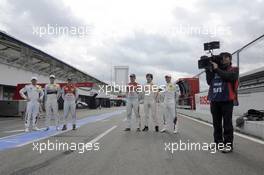group picture: Joey Hand (USA); BMW Team RBM; Christian Vietoris (GER); Team HWA; Jamie Green (GB); Audi Sport Team Abt Sportsline; Mattias Ekström (SWE); Audi Sport Team Abt Sportsline; Portrait;  Robert Wickens (CAN); Team HWA; Andy Priaulx (GB); BMW Team RMG;  09.04.2013, DTM Media Day, Hockenheim, Germany, Tuesday.