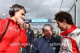 Jules Bianchi (FRA) Marussia F1 Team with Jean Todt (FRA) FIA President on the grid. 17.03.2013. Formula 1 World Championship, Rd 1, Australian Grand Prix, Albert Park, Melbourne, Australia, Race Day.