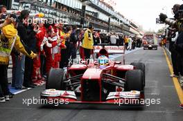 Fernando Alonso (ESP) Ferrari F138 enters parc ferme. 17.03.2013. Formula 1 World Championship, Rd 1, Australian Grand Prix, Albert Park, Melbourne, Australia, Race Day.