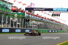 Race winner Kimi Raikkonen (FIN) Lotus F1 E21 celebrates at the end of the race. 17.03.2013. Formula 1 World Championship, Rd 1, Australian Grand Prix, Albert Park, Melbourne, Australia, Race Day.