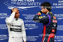 (L to R): Lewis Hamilton (GBR) Mercedes AMG F1 in parc ferme with Mark Webber (AUS) Red Bull Racing. 17.03.2013. Formula 1 World Championship, Rd 1, Australian Grand Prix, Albert Park, Melbourne, Australia, Race Day.