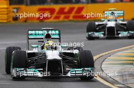 Nico Rosberg (GER) Mercedes AMG F1 W04 leads team mate Lewis Hamilton (GBR) Mercedes AMG F1 W04. 17.03.2013. Formula 1 World Championship, Rd 1, Australian Grand Prix, Albert Park, Melbourne, Australia, Race Day.