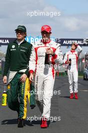 (L to R): Charles Pic (FRA) Caterham and Jules Bianchi (FRA) Marussia F1 Team on the drivers parade. 17.03.2013. Formula 1 World Championship, Rd 1, Australian Grand Prix, Albert Park, Melbourne, Australia, Race Day.
