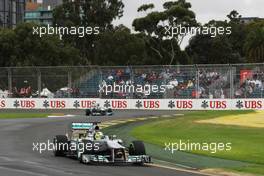 Nico Rosberg (GER) Mercedes AMG F1 W04 leads team mate Lewis Hamilton (GBR) Mercedes AMG F1 W04. 17.03.2013. Formula 1 World Championship, Rd 1, Australian Grand Prix, Albert Park, Melbourne, Australia, Race Day.