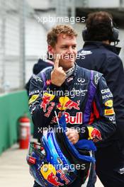 Sebastian Vettel (GER) Red Bull Racing celebrates his pole position in parc ferme. 17.03.2013. Formula 1 World Championship, Rd 1, Australian Grand Prix, Albert Park, Melbourne, Australia, Race Day.