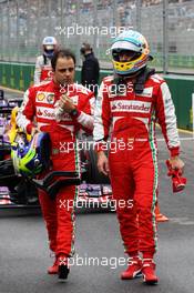 (L to R): Felipe Massa (BRA) Ferrari and team mate Fernando Alonso (ESP) Ferrari in parc ferme. 17.03.2013. Formula 1 World Championship, Rd 1, Australian Grand Prix, Albert Park, Melbourne, Australia, Race Day.