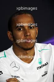 Lewis Hamilton (GBR) Mercedes AMG F1 in the FIA Press Conference. 14.03.2013. Formula 1 World Championship, Rd 1, Australian Grand Prix, Albert Park, Melbourne, Australia, Preparation Day.