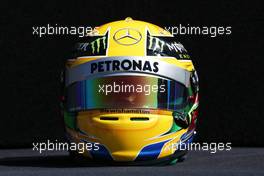 The helmet of Lewis Hamilton (GBR) Mercedes AMG F1. 14.03.2013. Formula 1 World Championship, Rd 1, Australian Grand Prix, Albert Park, Melbourne, Australia, Preparation Day.