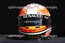The helmet of Romain Grosjean (FRA) Lotus F1 Team. 14.03.2013. Formula 1 World Championship, Rd 1, Australian Grand Prix, Albert Park, Melbourne, Australia, Preparation Day.