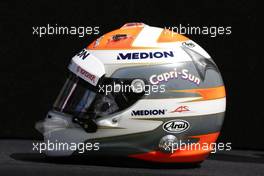 The helmet of Adrian Sutil (GER) Sahara Force India F1. 14.03.2013. Formula 1 World Championship, Rd 1, Australian Grand Prix, Albert Park, Melbourne, Australia, Preparation Day.