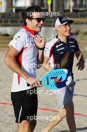 Jules Bianchi (FRA) Marussia F1 Team and Valtteri Bottas (FIN) Williams play beach tennis 13.03.2013. Formula 1 World Championship, Rd 1, Australian Grand Prix, Albert Park, Melbourne, Australia, Preparation Day.