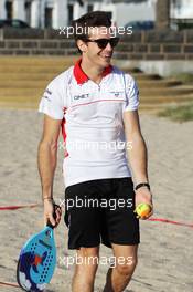 Jules Bianchi (FRA) Marussia F1 Team plays beach tennis. 13.03.2013. Formula 1 World Championship, Rd 1, Australian Grand Prix, Albert Park, Melbourne, Australia, Preparation Day.