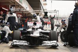 Valtteri Bottas (FIN) Williams FW35 makes a pit stop. 22.02.2013. Formula One Testing, Day Four, Barcelona, Spain.