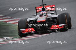 Jenson Button (GBR) McLaren MP4-28. 21.02.2013. Formula One Testing, Day Three, Barcelona, Spain.