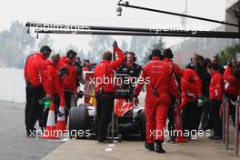 Max Chilton (GBR) Marussia F1 Team MR02 in the pits. 21.02.2013. Formula One Testing, Day Three, Barcelona, Spain.