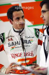 (L to R): Adrian Sutil (GER) Sahara Force India F1 with Bradley Joyce (GBR) Sahara Force India F1 Race Engineer. 21.02.2013. Formula One Testing, Day Three, Barcelona, Spain.