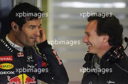 (L to R): Mark Webber (AUS) Red Bull Racing with Christian Horner (GBR) Red Bull Racing Team Principal. 21.02.2013. Formula One Testing, Day Three, Barcelona, Spain.