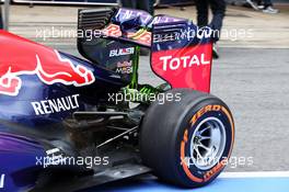 Sebastian Vettel (GER) Red Bull Racing RB9 running flow-vis paint on the rear wing and rear diffuser. 01.03.2013. Formula One Testing, Day Two, Barcelona, Spain.