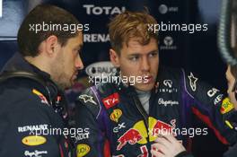 Sebastian Vettel (GER) Red Bull Racing with Guillaume Rocquelin  (ITA) Red Bull Racing Race Engineer (Left). 01.03.2013. Formula One Testing, Day Two, Barcelona, Spain.