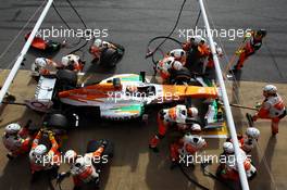 Adrian Sutil (GER) Sahara Force India VJM06 practices pit stops. 02.03.2013. Formula One Testing, Day Three, Barcelona, Spain.