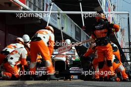 Adrian Sutil (GER) Sahara Force India VJM06 practices a pit stop. 02.03.2013. Formula One Testing, Day Three, Barcelona, Spain.