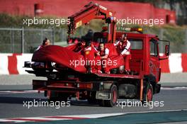 The Ferrari F138 of Felipe Massa (BRA) Ferrari is recovered back to the pits on the back of a truck. 02.03.2013. Formula One Testing, Day Three, Barcelona, Spain.