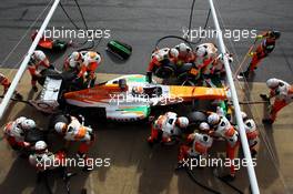 Adrian Sutil (GER) Sahara Force India VJM06 practices pit stops. 02.03.2013. Formula One Testing, Day Three, Barcelona, Spain.