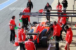 Jules Bianchi (FRA) Marussia F1 Team MR02 in the pits. 02.03.2013. Formula One Testing, Day Three, Barcelona, Spain.
